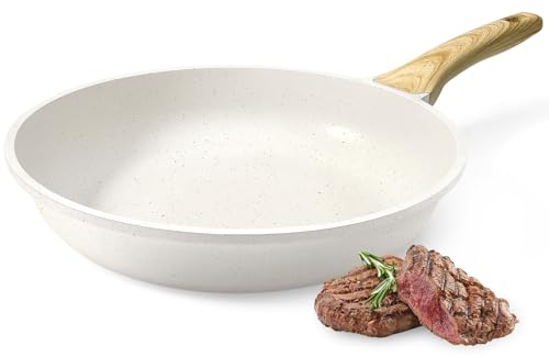 GiPP Nonstick Skillet Frying Pan,White Granite Non Stick Pans,Omelette Pan with Heat-Resistant Handle,Compatible with All Stovetops,PFOA Free (White, 24cm)