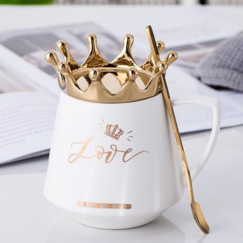 Arawat Liebesbecher Mit Deckel Süße Weiße Tasse Mit Krone Kaffeetasse Geschenk 350Ml Keramik Teetasse Geburtstagsgeschenk Für Frauen Mädchen Mutter Freundin
