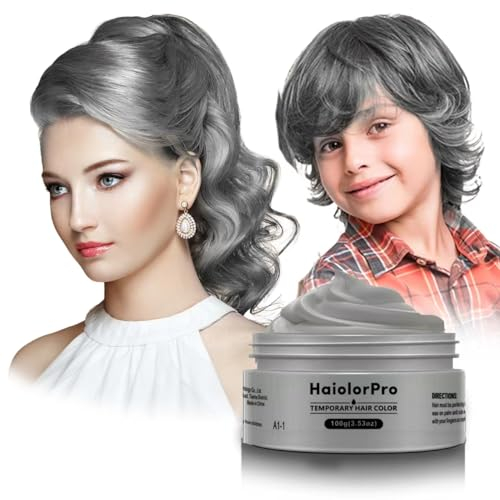 HaiolorPro Silbergrau Temporäre Haarfarbe Auswaschbar, Haarfarbe Wachs für Männer und Frauen, Haarmascara für Partys oder Cosplay, Haarfärbeprodukte ohne Unordnung (Silbergrau）