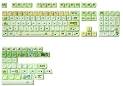 Pnuokn Green Frog Lovely Keycaps Keycap Set Thick PBT Material for Game Mechanical Keyboards Switches 142PCS