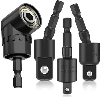 Bates- Impact Socket Adapter Set, Flexible Drill Bit Extension Set with Right Angle Drill Attachment, 105° Right Angle Drill Adaptor*1, and 360° Rotatable Impact Grade Socket Adapter*3 (1/4 3/8 1/2)