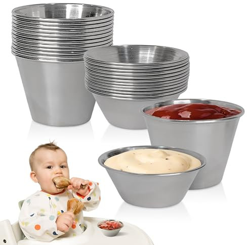 Party Pantry 24 pcs Stainless Steel Condiment Small Sauce Cups - Round Ramekins Dipping Ramiken, Commercial Grade Metal Condiment for Ketchup, Soy Sauce, Vinegar, Butter