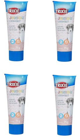 TRIXIE JUNIOR Leberwurst für Hundewelpen | 4er Pack | 4 x 75 g | Schmackhafter Snack für Junge Hunde | Mit reduziertem Salz- und Gewürzgehalt | Mit Grünlippmuschel