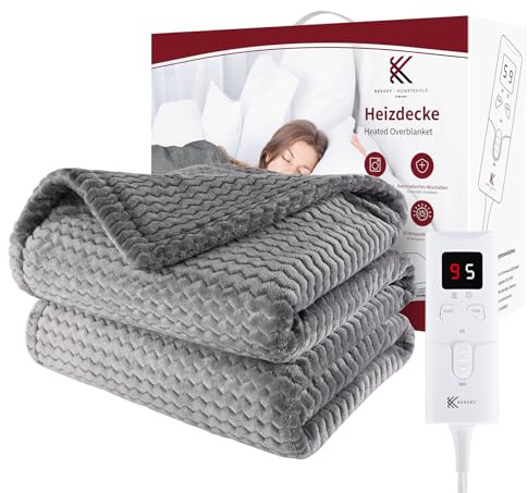 REDKEY Manta Electrica 180x130cm, Temporizador de 5 Horas y 9 Niveles de Calefacción, Desconexión Automática, Lavable a Máquina, Mando a Distancia Digital Manta Termica Gris
