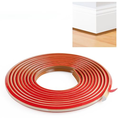 JUNART Rivestimento per Battiscopa in TPE, Modanatura Flessibile per Calafataggio, Rivestimento per Bordi Autoadesivo, Adatto per Pareti, Soffitti, Pavimenti (12×9mm, 300cm, Marrone)