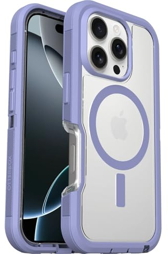OtterBox Defender Series XT Hülle für iPhone 16 Pro, Transparent/Lila | MagSafe, Stoßfest und ultra-robust, Schützende Hülle, 7x getestet nach Militärstandard