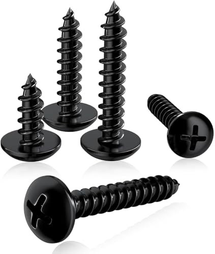 Phillips Pan Head Self-Tapping Screws, 50 pcs Black Carbon Steel Round Head TapperTapping Carbon Steel Wood Screws for Furniture (M5 x 12/16/20/30/40 m, 10-Pieces/each)