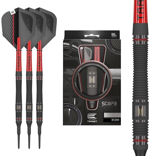 Target Darts Scope Soft Tip Darts, 90% Tungsten Dart Set, Barrel 11-21G | Fléchettes Rouges et Noires, Jeu de fléchettes avec Pointes en Pixels, fléchettes électroniques, fléchettes à Pointe Souple