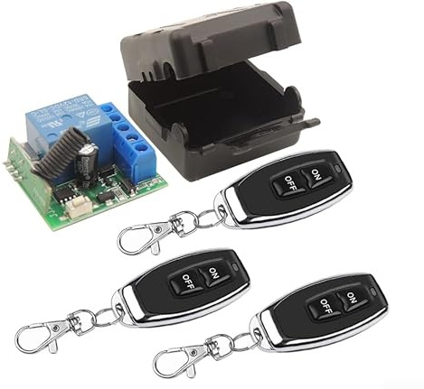 HEBEOT 433 MHz Funkfernbedienung, Schalter, Relaisempfängermodul mit Sender, kabelgebunden, 12 V DC-Fernbedienung, um elektrische Geräte mühelos zu bedienen (3 Sender)