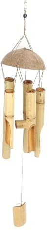 CHEOTIME Campanelli eolici in bambù, decorativi da appendere per interni ed esterni con parte superiore in guscio di noce di cocco per decorazioni da giardino esterne