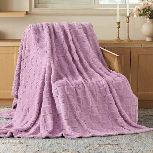 Joiedomi Manta Twin de Forro Polar Violeta a Cuadros, 152 x 203 cm, Regalo para Mujeres, Madres y niñas