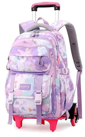 Yumenam Sac à Dos à Roulettes pour Filles,Grand Cartable Scolaire College avec 6 Roulettes pour Filles Femmes, Trolley Sacs à Dos pour Ordinateur Portable 15.6 Pouce