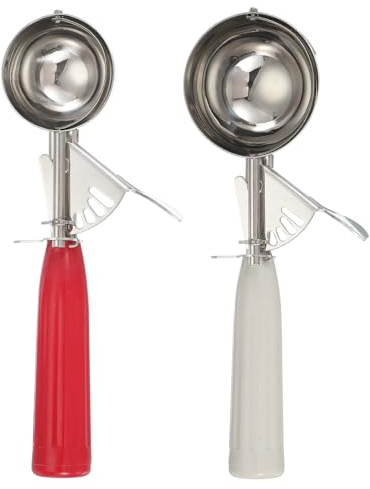 sourcing map 2 Pcs Cookie Scoops, Ice Cream Scoop with Trigger for Baking Cookie Dough Rice Pudding Kitchen Gadget, Red, Beige