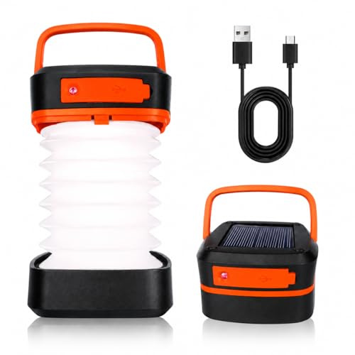 LED Campinglampe Faltbare Solar Camping Laterne Energienbank mit 2 Lademethoden (Solar/USB) und 3 Lichtmodi für Camping, Angeln,Notfall