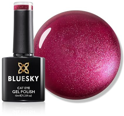Bluesky Cat Eye Gel Nail Polish 10ml, Fiery Fuchsia - RRC03, Pink Magnetic Nail Polish with Cat Eye Effect for LED UV Lamp, Long-Lasting, Salon & Home Manicures