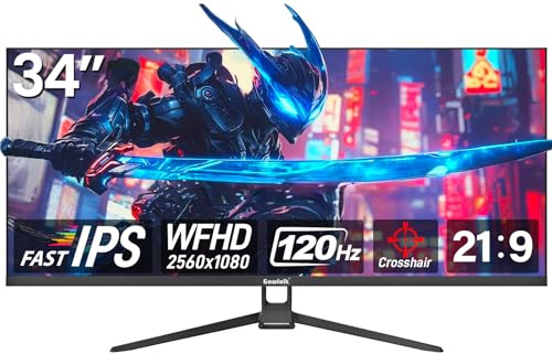Gawfolk 34-inch Ultra-Wide Gaming Monitor | 21:9 IPS Screen Display | 120Hz Refresh Rate | FreeSync & G-Sync Compatible | HDMI & DP Ports, Wall-mounted 75 * 75mm