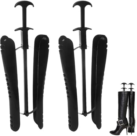 Cerioll Embauchoirs à Bottes, 1 Pair Shapers de Bottes, Embauchoirs Automatiques en Plastique avec Ressort de Tension et Poignée de Tendeur Convient pour Maintenir la Forme pour Homme ou Femme, Noir