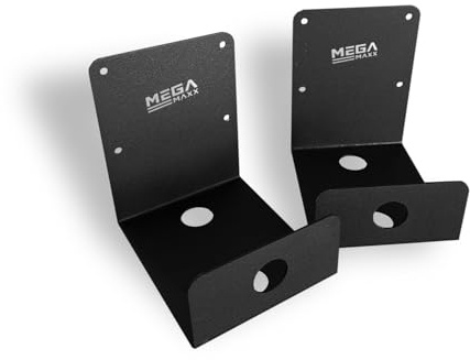 MegaMaxx UK Wall Mount Ladder Brackets – Textured Black Steel Hanging Hooks with Locking Holes – Secure Wall Storage for Step Ladders and Extension Ladders – Heavy Duty Pair – UK Made