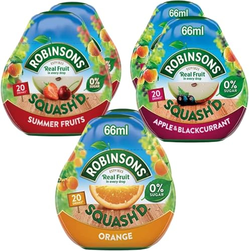 3 x Flavour 6 Pack Robinsons (6 x 66ml Bottles) 2 x Summer Fruits Bundled with 2 x Orange & 2 x Apple & Blackcurrant - No Added Sugar Real Fruit in Every Drop