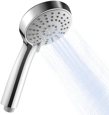 OFFO Duschkopf mit 3 Strahlarten, Wassersparend und Hochdruck, Handbrause Rund, Duschbrause mit Antikalk-Funktion, Leicht zu Reinigen, für mehr Komfort und Regendusche-Effekt​, Chrom