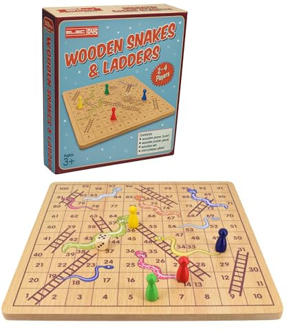 Board Games Wooden Snakes and Ladders Game for Kids Family Games Classic Entertainment with Wooden Pegs Colourful Pieces Compact Tabletop Travel Games Board for Adults Children