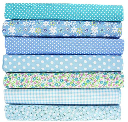 7 Stück Stoffe Zum Nähen, Patchwork Stoffe Paket Blau, 50×50cm Nähen Stoff