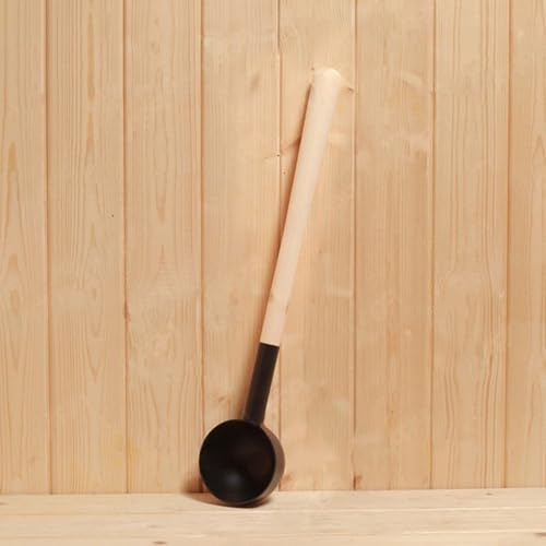 HomeVortex Mestolo da sauna in alluminio da 400 ml con comodo manico in legno per versare facilmente l'acqua, accessorio da bagno leggero per generazione di vapore e sauna piacevole