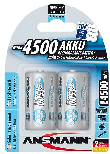 ANSMANN 2x Batterie ricaricabili stilo Baby C - 4500 mAh 1,2 V NiMH - Pila a ricarica veloce - fino a 1000 cicli di ricarica eco-friendly