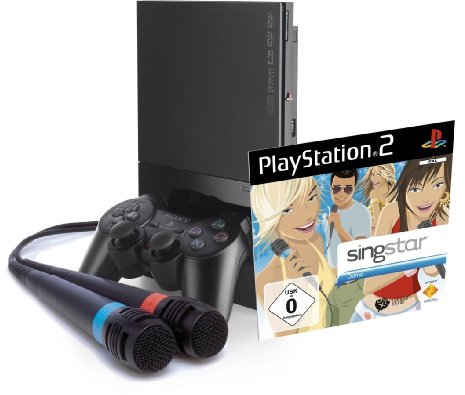 PlayStation 2 Console Slim Black + SingStar Demo Disc inkl. Mics [import allemand]