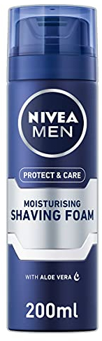 NIVEA MEN Protect & Care - Moisturising Men Shaving Foam - Beard Care - Enriched With Aloe Vera & Pro-Vitamin B5 - Smooth Glide & Close Shave - 25% Recycled Can - For Dry Skin - Pack 200 ml x 6