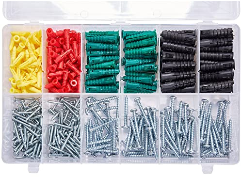 T.K.Excellent Phillips Pan head Self Tapping Screws and Self Drilling Drywall Ribbed Anchors Assortment Screws Kit, 400 Pieces