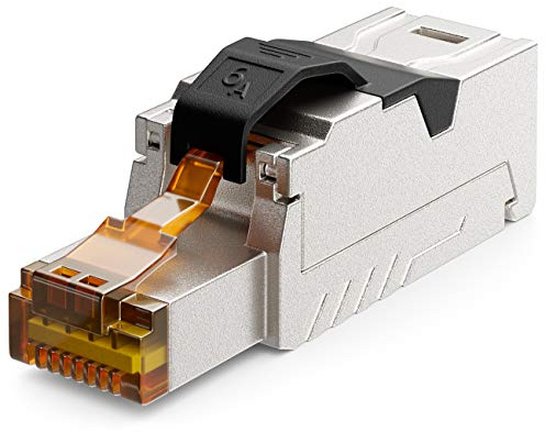 deleyCON RJ45 Stecker 10 Gbit/s werkzeuglos LSA CAT6a-CAT8 PoE, 1 Stück | Schneidklemme, für LAN Ethernet Verlegekabel, Netzwerkkabel, geschirmt, Metallgehäuse