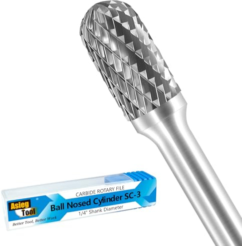 SC-3 Tungsten Carbide Burr Rotary File Cylindrical Ball Nose End Shape Double Cut for Die Grinder Drill Bits 1/4'' Inch Diameter of Shank and 3/8'' Inch Diameter of Cutter 3/4'' Inch Cutter Length