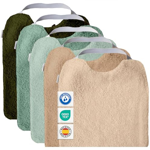 MIMUSELINA Set aus 5 Große Frottee Lätzchen Baby Wasserdicht Wiederverwendbar aus Baumwolle Premium mit Elastischem Hals | Hochwertige OEKO-TEX Lätzchen Baumwolle Ohne Plastik