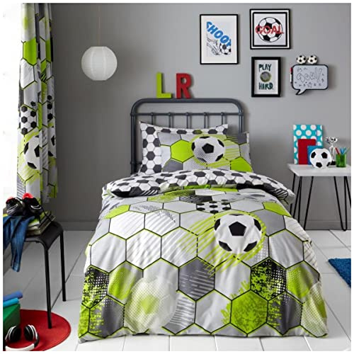 GC GAVENO CAVAILIA Easy Care Football Kids Bedding Boys & Girls, Super Soft Reversible Printed Football Single Duvet Cover, Luxury Polycotton Kids Bedding With Pillowcase, Grey