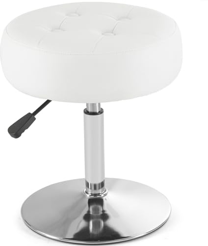 Gitrah White Vanity Chair for Makeup Room Round Ottoman Tufted PU Leather Makeup Chair Vanity Stools for Bathroom Height Adjustable 360 Swivel