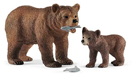Schleich WILD Life | Grizzlybär-Mutter mit Jungem 42473 | 4 Teile | Spielset ab 3 Jahren | Set mit Figuren, vielen Funktionen und zahlreichem Zubehör | detailgetreue Tierfiguren