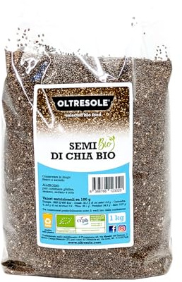 Oltresole, Semi di Chia Biologici 1 Kg, Superfood Ricco di Proteine e Fibre, Senza Additivi, Ideali per Muesli, Insalate e Prodotti da Forno, Confezione Ideale per Famiglie