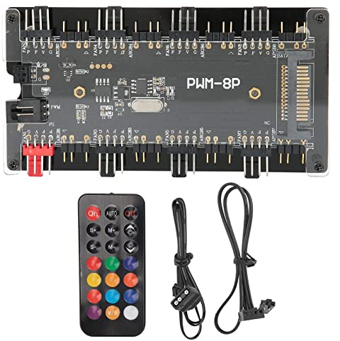 Gehäuse Lüfterhub, ARGB-Controller-Lüfter-Hub 2-in-1-Fernbedienung für Computer-Lüfter PC-PWM + ARGB-Hub-Controller Gehäuselüfter-Fernbedienungssystem mit SATA-Port-Unterstützung
