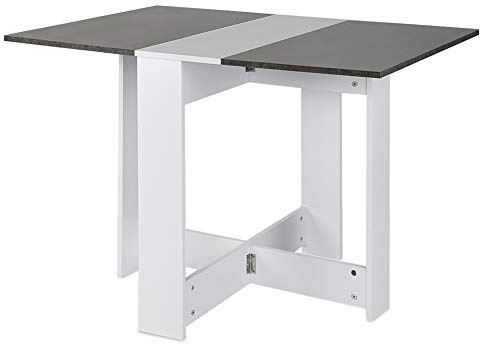 HUOLE Mobiler Klapptisch, Klappbarer Esstisch Geeignet für kleine Räume mit 1 Schublade und 2 Ablagen für Esszimmer und Küche, 103 * 76 * 73,4cm (weiß + Beton)