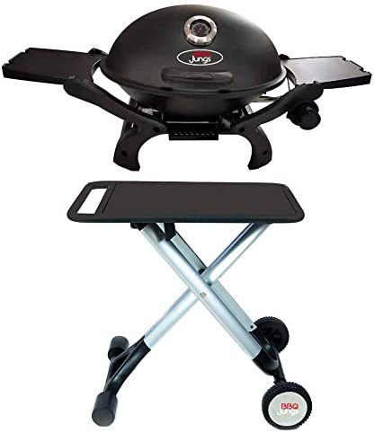 BBQJungs - Barbacoa de gas y plegable con carrito para barbacoa de mesa, camping, jardín, balcón