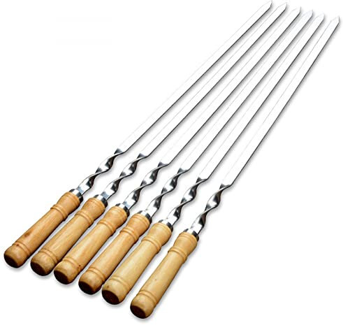 6 Stück 55 cm Lange Grillspieße mit langem Griff, Schaschlik, Grillstäbchen, Holz, Grillgabel, Edelstahl, Grillnadeln für den Außenbereich