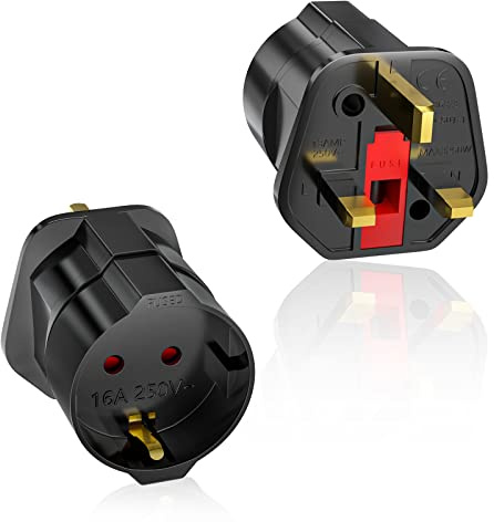 European to UK Plug Adaptor 2 Packs, EU to UK Plug Adapter with 13A Fuse, HITRENDS Plug Adapter 2 Pin to 3 Pin 3250W Max Travel Adaptor Euro to UK for France, Italy, Spain, Germany Euro to UK, Black