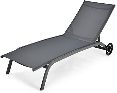 GIANTEX Sonnenliege, Gartenliege mit Rollen, Liegestuhl mit 6-Fach Verstellbarer Rückenlehne, Outdoor Liege für Garten, Balkon & Pool, belastbar bis 150kg, 191 x 61 cm (ohne Sonnendach, Grau)