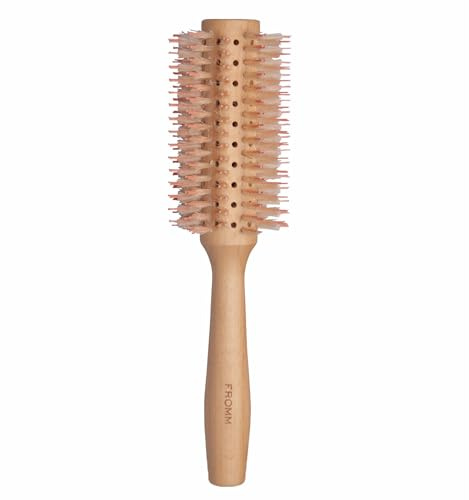 Fromm Mission Sleek 1.25 Vented Round Boar Brush for Smooth, Lustrous Blowouts Even on Frizz-Prone Hair Wooden Hairbrush with Natural Boar for Anti-static Styling, Smoothing, Straightening and Shine
