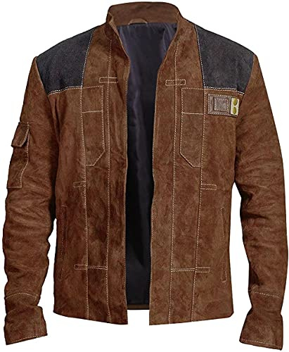 Star Han Solo Wars Veste de moto vintage en daim Marron, Cuir véritable., XL