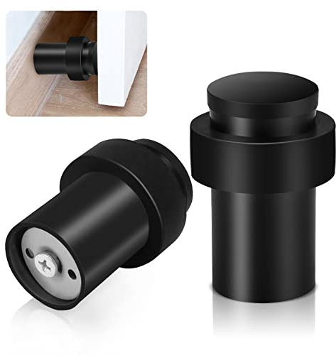 TOKPLNU Türstopper, 50 mm, schwarz, 2 Stück, Boden-/Wand-Montage, Edelstahl, strapazierfähig, moderner hoher Outdoor-Türstopper mit Gummispitze und Ring