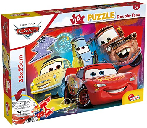Lisciani - Disney Cars Puzzle - Puzzle ab 3 Jahren – 2 in 1 Double Face mit 24 Teilen – Lightning McQueen + Ausmalbild – Disney Lernspiel zur Förderung von Konzentration & Kreativität