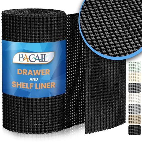BAGAIL Schubladeneinlage, nicht klebendes Regal und Schrankauskleidung, 30.5x6.8 m, starker Griff, rutschfeste Aufbewahrungseinlagen für Schreibtisch, Regale, Küche, Bad, Speisekammer, Büro, schwarz