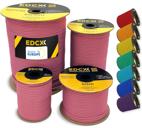 EdcX 4 mm Nylon Paracord 550 30 m (100 Fuß) – Typ III, 100% Nylonseil, 7-strängiges Seil, 4 mm Nylonseil in Volltonfarben (Pastel Pink, 30 m)